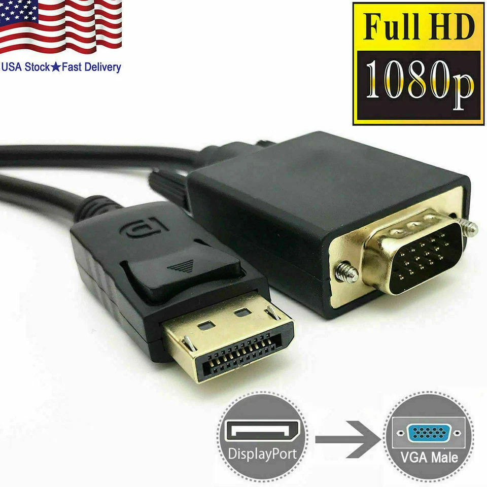 6 Feet Gold Plated DisplayPort DP Male to VGA Male Cable For Lenovo Dell HP - Image 1 of 1