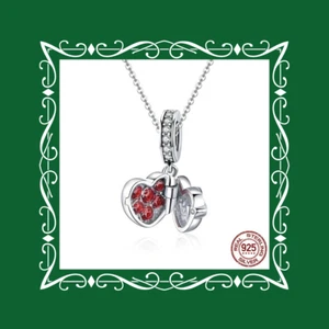 925 Sterling Silver with Red Zircon Crystal Heart Locket on 45 cm Chain - Picture 1 of 6