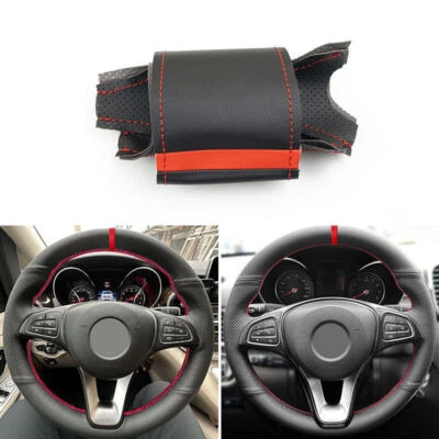 Cubierta de cuero para volante de coche Mercedes Benz Clase C CLA E W176 W246 W205 Foto 1 de 4
