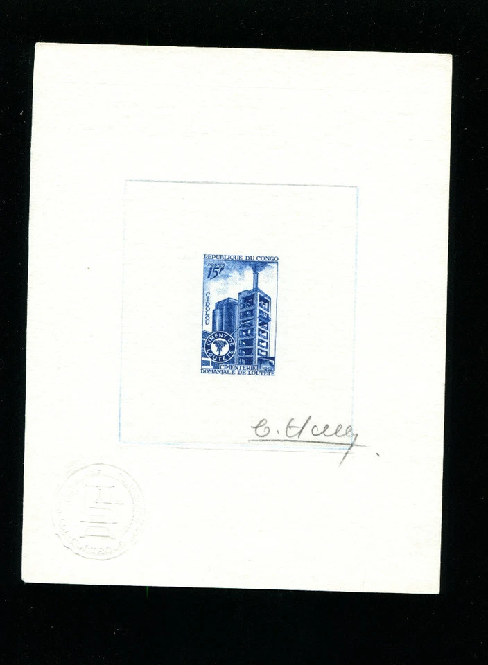 Congo 1969 Industry Elephant Scott194 Signed Sunken Die Artist Proof in Blue - Image 1 of 1