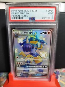 2019 Pokemon TCG Hidden Fates Lucario GX Full Art Shiny Vault SV64 Mint PSA 9