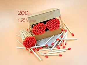200 red tips natural wood sticks wedding candle gift basket 1,95" matches 4,9cm - Picture 1 of 11