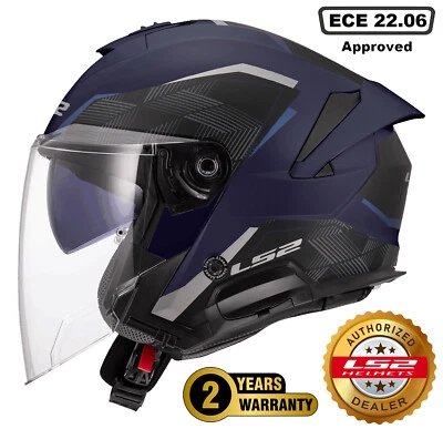 LS2 OF618 VERSO II DUAL VISOR OPEN FACE MOTORCYCLE BIKE CRASH HELMET NAVY BLUE - Image 1 of 4