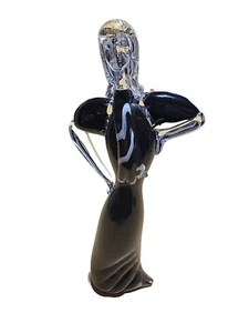 Mid Century Modern Murano Black Dress W/ Tie Woman W/Gold Fleck Figurine 11.5 In - Picture 1 of 7