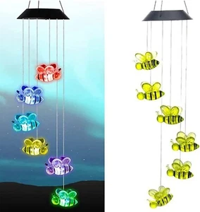 Cute Bee LED Color-Changing Solar Power Wind Chimes Yard Home Garden Decor US - Picture 1 of 8