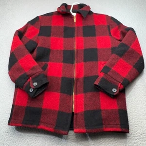 VINTAGE Woolrich Jacket men Medium Red Black Buffalo Plaid Wool Cruiser 60s USA - Picture 1 of 12