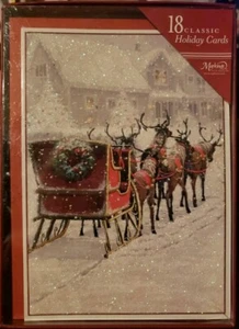 Markings C.R. Gibson 18 Classic Holiday/Christmas Cards/Env. Sleigh W/Reindeer - Picture 1 of 3