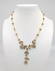 Wedding Bridal Bridesmaids Necklace Gold Tone Vines Flowers Crystal Stone VGC - Picture 1 of 7