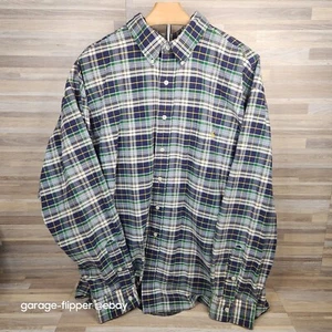 Vintage Ralph Lauren Polo Mens 2XL XXL Big Shirt Cotton Plaid Flannel Check Blue - Picture 1 of 15