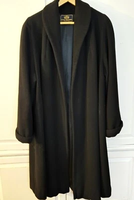 VINTAGE FORSTMANN WOOL AND CASHMERE BLACK ONE BUTTON MED-LARGE SWING COAT - Image 1 of 3