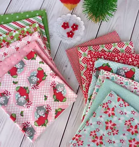 Kitty Christmas Fabric by Urban Chiks for Moda Fabrics 13 fat quarters - Picture 1 of 16