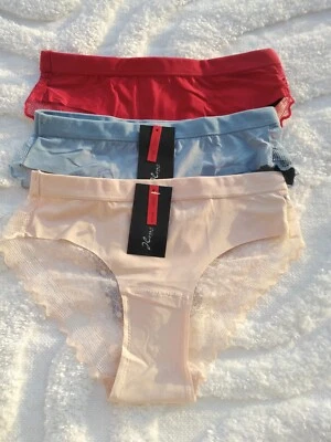 Damen Spitzen Slip Frauen Unterhose mit Spitze Hipster Satin Unterwäsche 3er Set - Bild 1 von 4