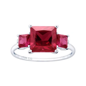 Anillo de tres piedras de rubí y diamante de oro blanco 10K 4,25 quilates TW - rojo - Imagen 1 de 4