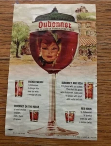 Vintage 40er Jahre Dubonnet Schnaps Werbeetikett - Original mit Getränke Rezepten - Bild 1 von 3