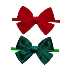 Christmas Baby Bows Handmade Velvet Headbands Tied Bow Elastic Nylon Hair - Picture 1 of 7