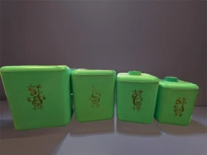 Vintage 1950s Lustro Ware Turquoise 4 Piece Canister Set Flour Sugar Coffee Tea - Picture 1 of 24