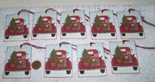 9~Christmas~Primitive~Vintage~Red Truck~Linen Cardstock~Gift~Hang~Tags~Ornies