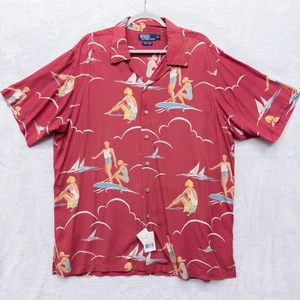 Ralph Lauren Polo Camp Shirt L Surfing Beach Scene Viscose Vintage Rare Hawaiian - Picture 1 of 4