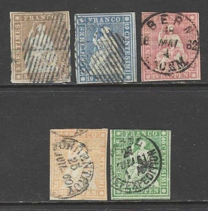 SWITZERLAND 1850-62 Helvetia Used Issues Selection - Green Thread (Jul 595) - Picture 1 of 2