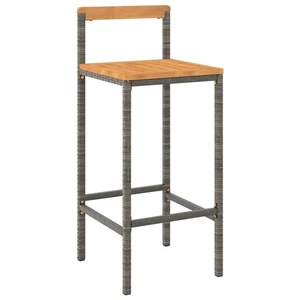 4x Grey Rattan Wood Acacia Bar Stools Kitchen Dining Chairs Indoor Outdoor Set - Picture 1 of 8