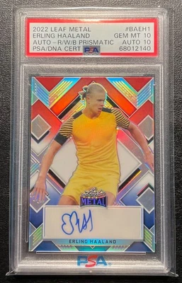 2022 Leaf Erling Haaland Red/White/Blue Prismatic PSA 10 Auto 10 #'d 5/15 sick!! - Image 1 of 2
