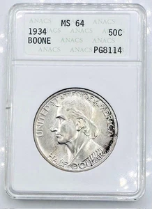 1934 Boone Silver Commemorative Half Dollar 🔥MS64 in a Soapbox🔥 - Picture 1 of 4
