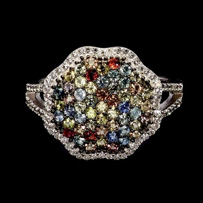 Anillo de plata de ley 925 zafiro redondo corte diamante topacio piedras preciosas joyería 7,5 Foto 1 de 4