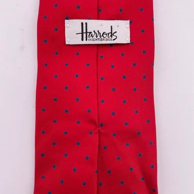 Corbata de hombre Harrods Knightsbridge rojo azul a lunares 100 % seda Foto 1 de 4