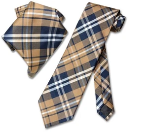 Vesuvio Napoli Navy Brown White PLAID NeckTie and Handkerchief Matching Tie Set - Picture 1 of 2