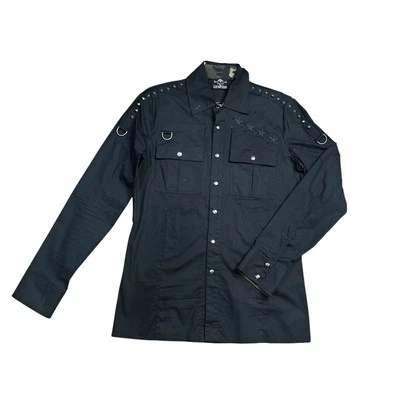 Vintage Y2K Lip Service Snap Button Long Sleeve Black Camo Lined Shirt Size M - Image 1 of 4