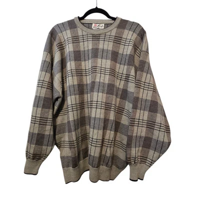 Vtg Pringle Scotland Mens Sweater MED 100% Wool Plaid Neutral Grandpa Academia  - Image 1 of 4