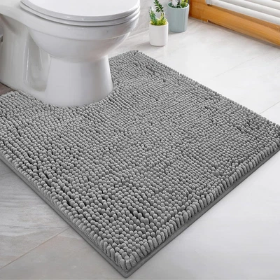 厕所地毯 U 形可水洗浴室马桶垫,超柔软毛绒浴盆浴盆 — 第 1/4 张图片