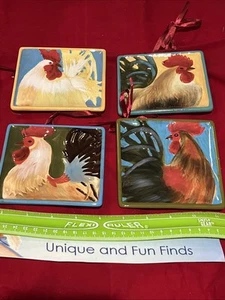 MWW Market Set 4 Wall Decorative Roosters Kitchen Farmhouse Country Tray Dish - Picture 1 of 7