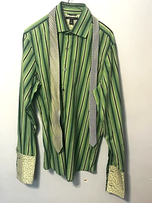 Camisa de vestir Banana Republic verde a rayas de algodón manga larga TIEe 16-16,5" grande Foto 1 de 4