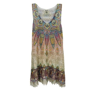 VOCAL Y2K Tunic Tank Rhinestone Boho Aztec Rainbow Lace Trim Womens M - Picture 1 of 10