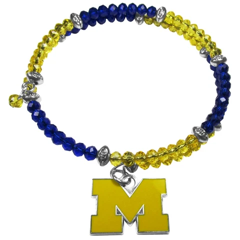 Michigan Wolverines Crystal Memory Wire Bracelet w/ Charm NCAA Licensed Jewelry Cover