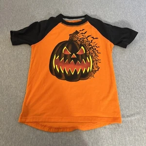 Boys Orange Jack O' Lantern Halloween T-Shirt Bat Pumpkin Tee Shirt - Picture 1 of 3