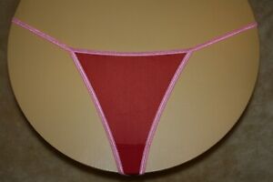 Salmon Orange G-String w Shiny Bands & Red Sheer Mesh All Over - Size 6
