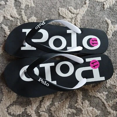 Sandalias Chanclas Polo Ralph Lauren Para Hombres Talla US 11 Negras Blancas Nuevas Sin Caja Foto 1 de 4