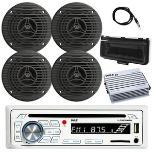 Pyle Marine CD Receiver, 3.5" 75W Speakers (QTY 4), Amp, Cover (White), Antenna - Picture 1 of 6