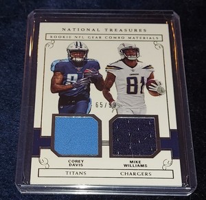 COREY DAVIS MIKE WILLIAMS 2017 NATIONAL TREASURES DUAL JERSEY CARD #16 65/99