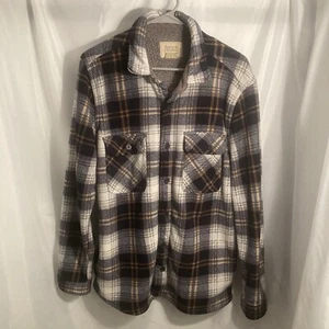 Boston Traders Mens Shirt Large Black Plaid Flannel Fleece Lined Jacket Shacket - Picture 1 of 10