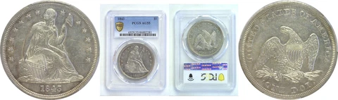 1843 Seated Liberty Dollar PCGS AU-55 Cover