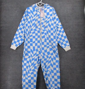 Savage X Fenty Jumpsuit Womens Medium Blue Check Pattern Hooded Zip Up w/ Tags - Picture 1 of 14
