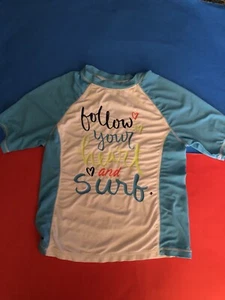 Boys size FOLLOW YOUR HEART AND SURF Rash Guard Swim Shirt OP Brand Sz 6/6x GUC - Picture 1 of 4