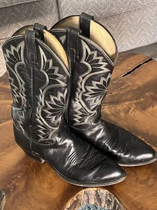 Vintage Dan Post schwarze Leder Cowboystiefel spitz zulaufend Größe 8,5D leicht gebraucht 6752 - Bild 1 von 11
