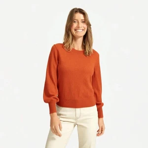 EVERLANE Orange 100% Cashmere Knit Lantern Sleeve Crew Neck Sweater, Size S - Picture 1 of 12