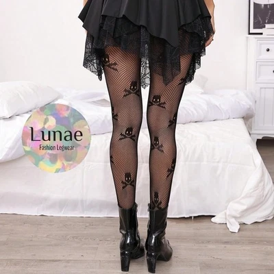 fishnet tights SKULL pattern mesh 8/10/12/14 halloween gothic glamour punk - Image 1 of 2
