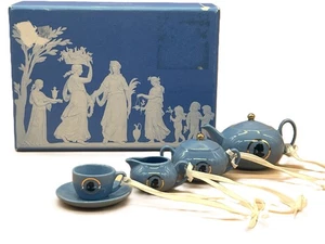 Wedgwood Pottery Cameo Tea Set Christmas tree hanging ornaments. Boxed. - Picture 1 of 11