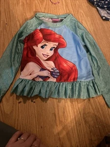 Ariel Disney The Little Mermaid Swim Top Long Sleeve Rash Guard Size 5 5T Girls - Picture 1 of 12